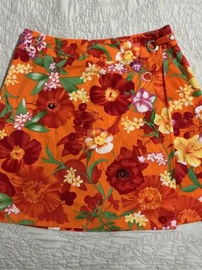 Vintage Y2K Versailles Orange Tropical Floral Wrap Skort Size 8